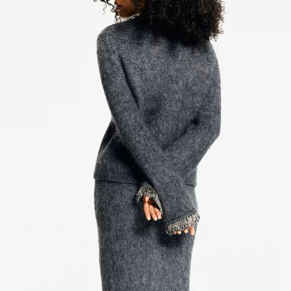 H&M EDITION BEAD DETAILED SWEATER & MATCHING MOHAIR-BLEND SKIRT - Picture 2 of 8